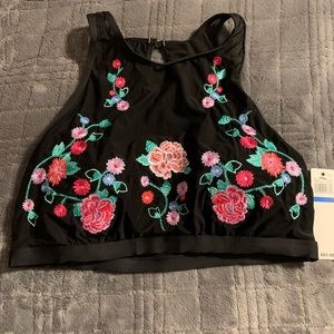Anne Cole high neck bikini top with floral embroidery
